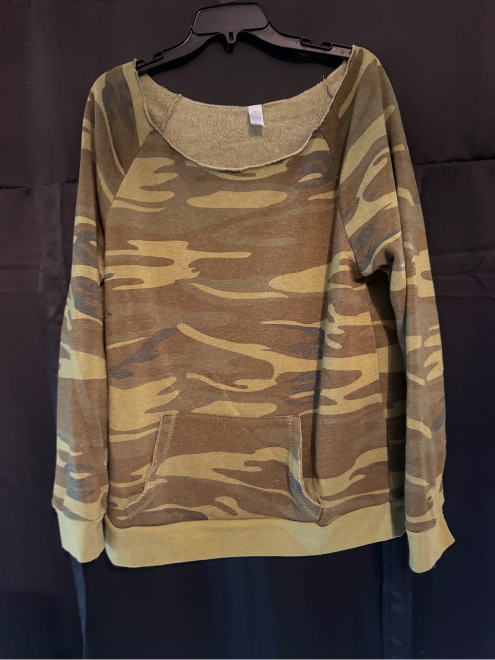 Women's Camouflage Off the Shoulder Sweatshirt - Olive Camo